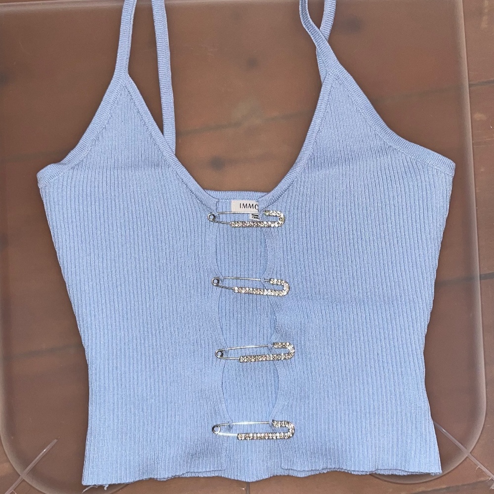 Blue Cropped Pin Down Tank